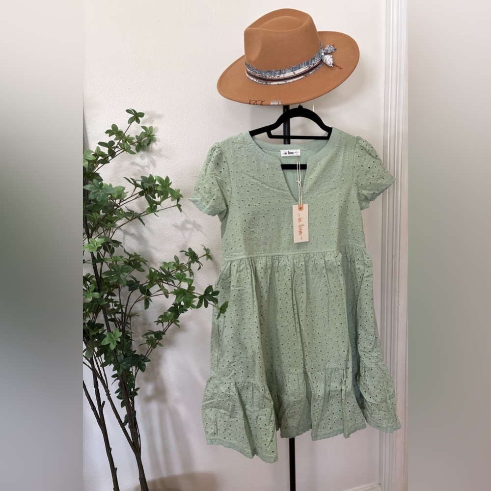Sage  Green Eyelet  Dress nwt In Loom